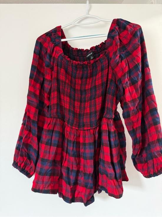 torrid Tops - Torrid Red & Navy Plaid Women’s Peasant Top